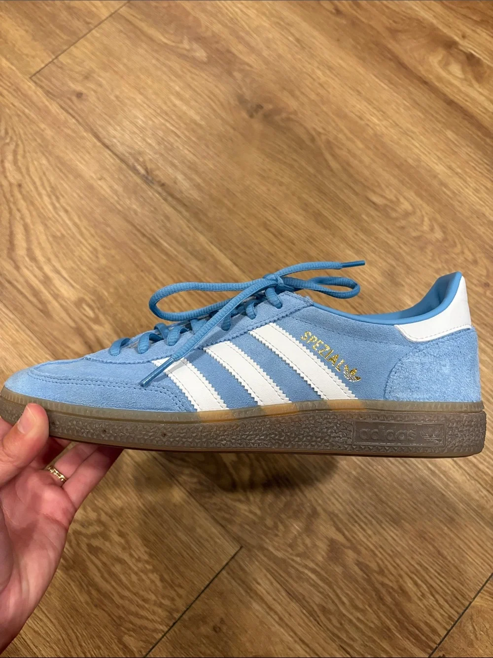 adidas Light Blue Suede Spezial Sneaker with White Stripes